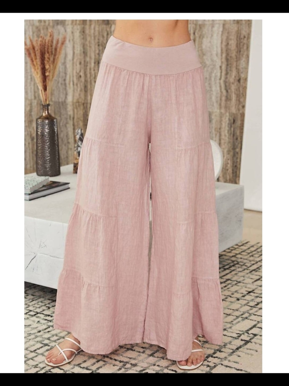 Milio Milano Wide Leg Tiered Palazzo Pants in Dusty Pink